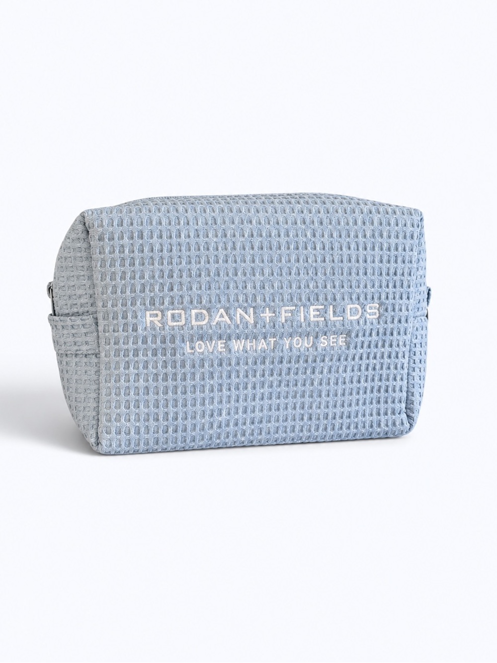 ABBODE R&F Waffle Knit Periwinkle Blue Cotton Cosmetic Bag, Large Zip-Around